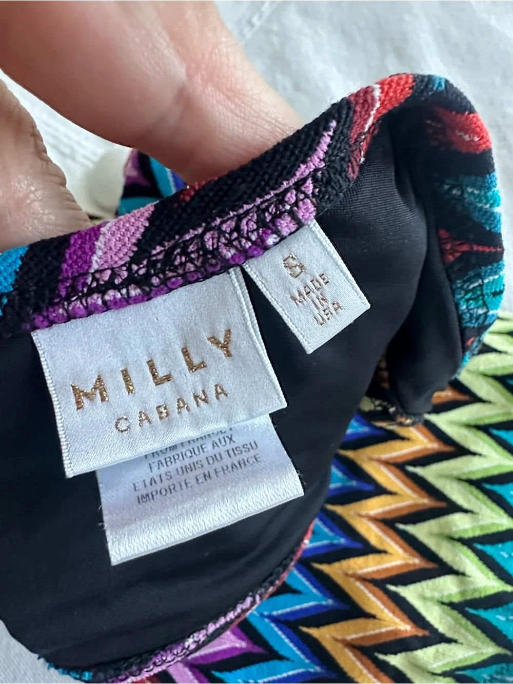 Milly Cabana Black Bikini with Multicolor Chevron Trim S